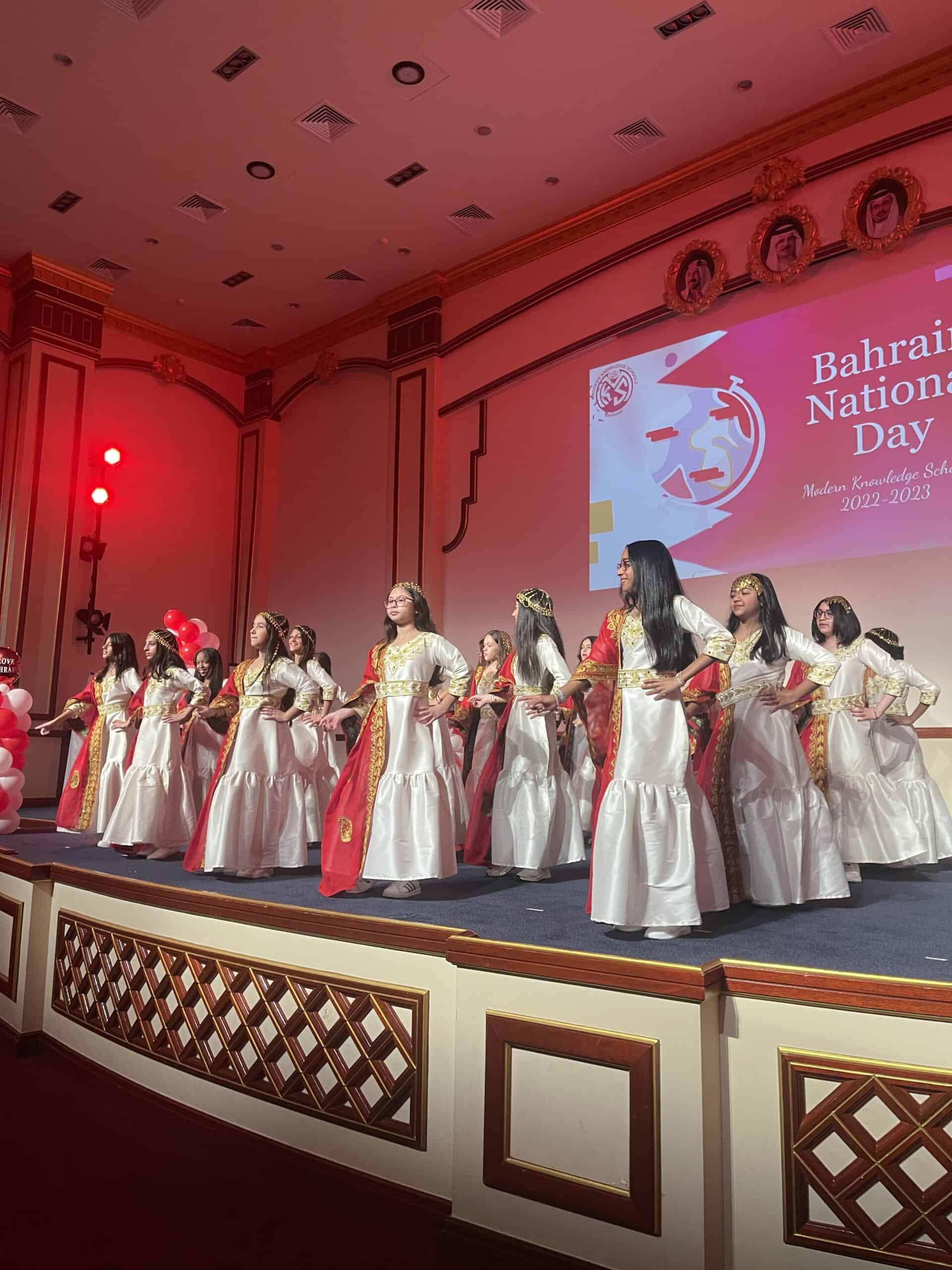 Dreamy traditional dance performance by students celebrating Bahrain National Day at MKS Bahrain.