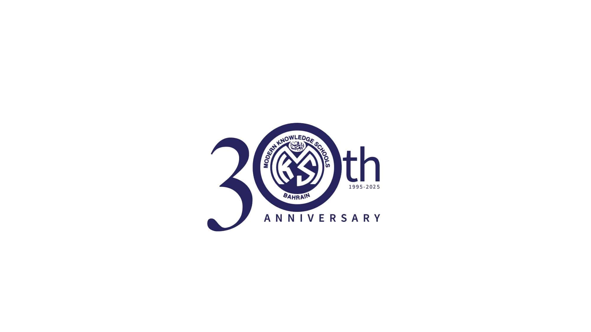 Celebrating the 30th anniversary of Modern Knowledge Schools Bahrain, highlighting 1995-2025 milestone with logo and commemorative branding.